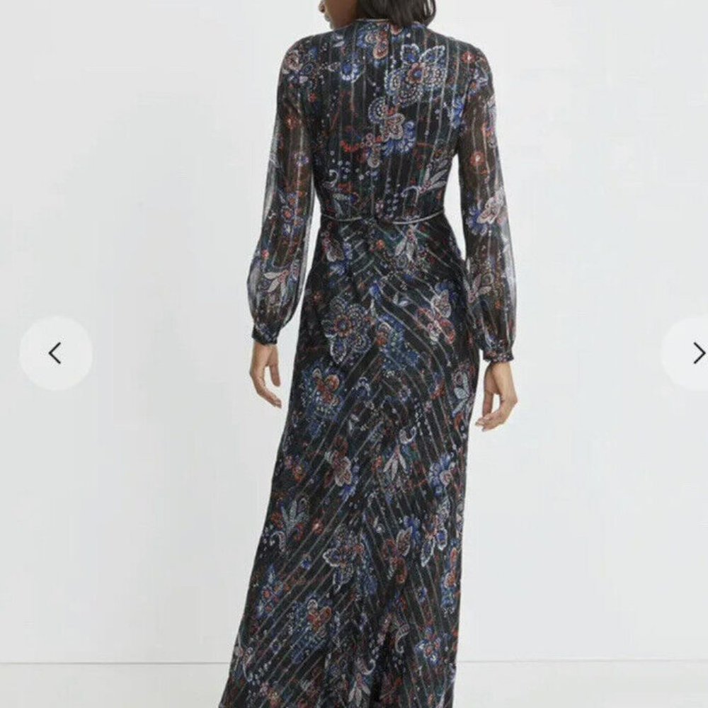 Veronica Beard Black Floral Maxi Dress with Navy and Rust Accents - Picture 5 of 15